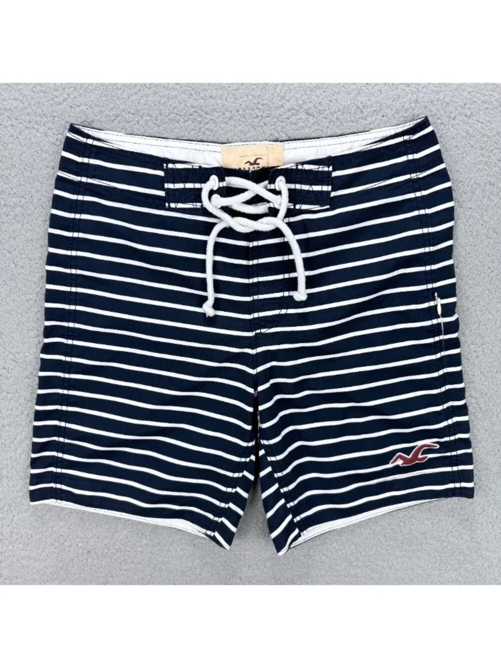Hollister Board Shorts Mens Small S Navy Blue White Striped Surfing Swim Trunks
